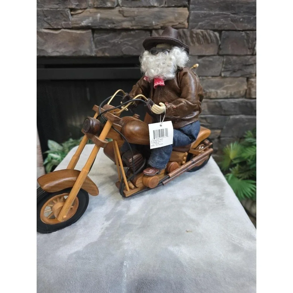 15 Inch Santa on a Wooden Motorcycle with SideCar